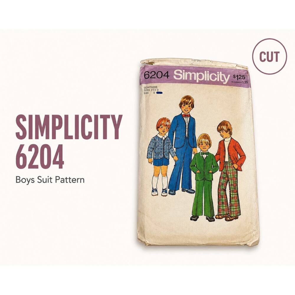 Vintage Simplicity 6204 Boys Suit Sewing Pattern Retro 70s Cut